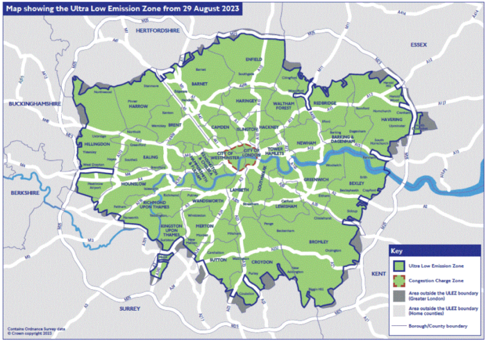 Geographic coverage of ULEZ in London